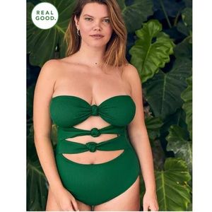 NWOT Aerie Ribbed Triple Knot One Piece Swimsuit In Everglade / Green